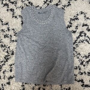 Gray Sleeveless Top with Pearl Accents
